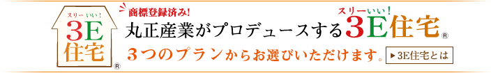 商標登録出願中！丸正産業がプロデュースする3E住宅。3つのプランからお選びいただけます