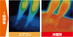 1時間後サーモグラフィ・エアコン床暖房比較